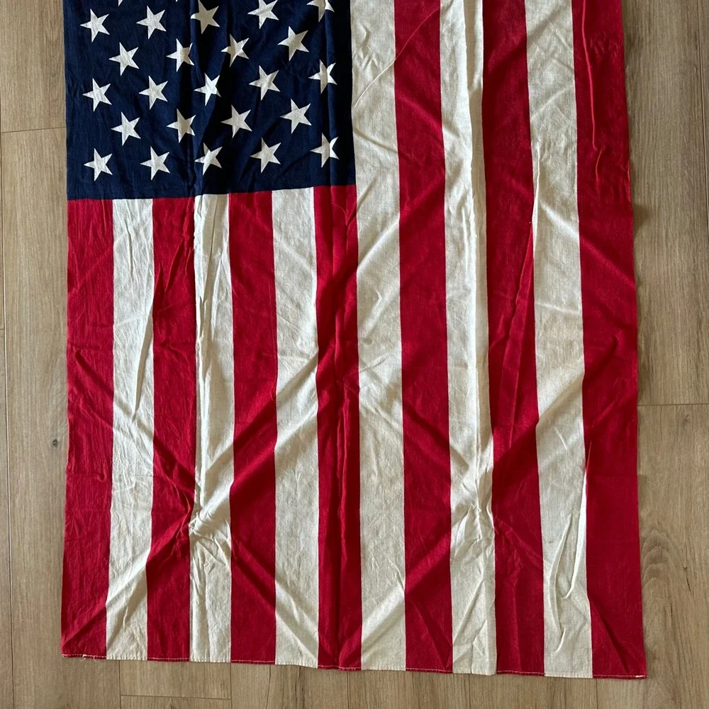 Vtg Dyed Cotton American Flag 50 Stars Geo Grommets Americana Memorial Deco 3x5'